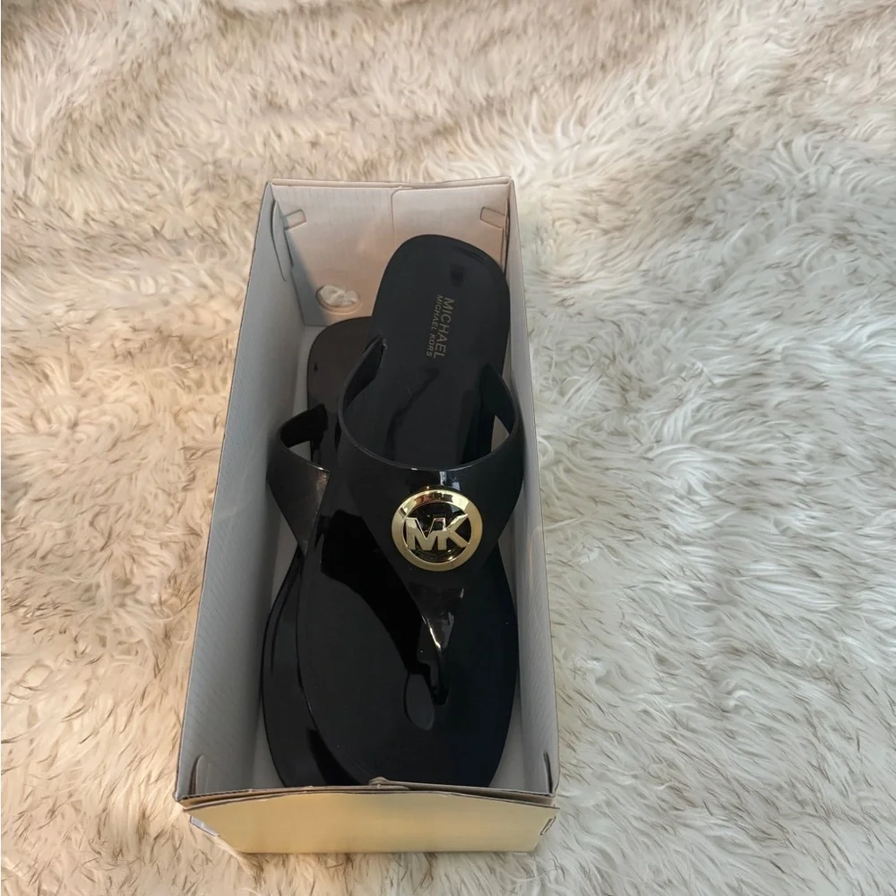 Michael Kors Black and Gold Slide Sandals - Picture 5 of 5
